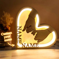 Personalized Couple Name Hand In Hand Wooden Heart Lamp