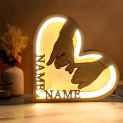 Personalized Couple Name Hand In Hand Wooden Heart Lamp