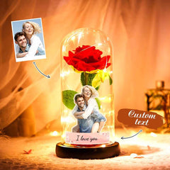 Custom Photo Text Eternal Rose Flower Glass Cover LED Night Light Romantic Simulation Gift For Her Wedding Gift