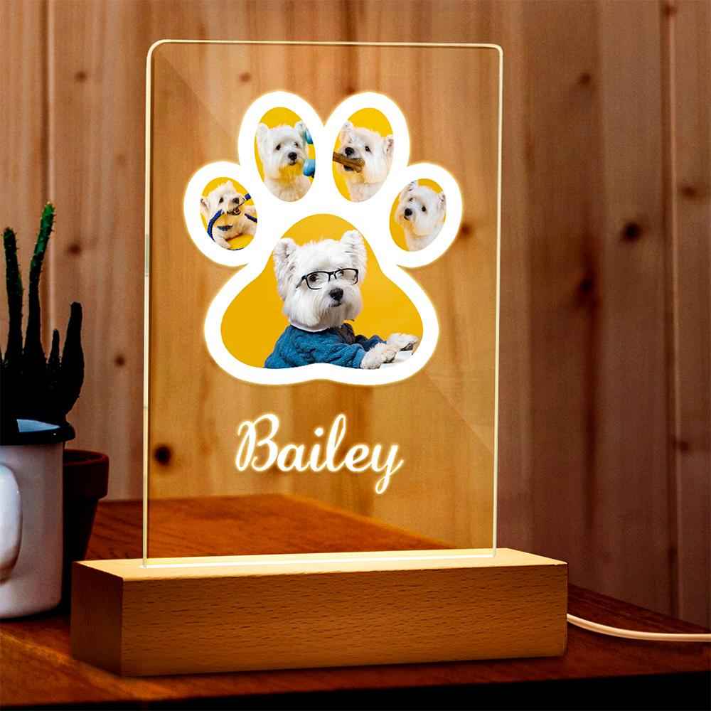 Personalized Engraved Dog Paw Photo Night Light With Name