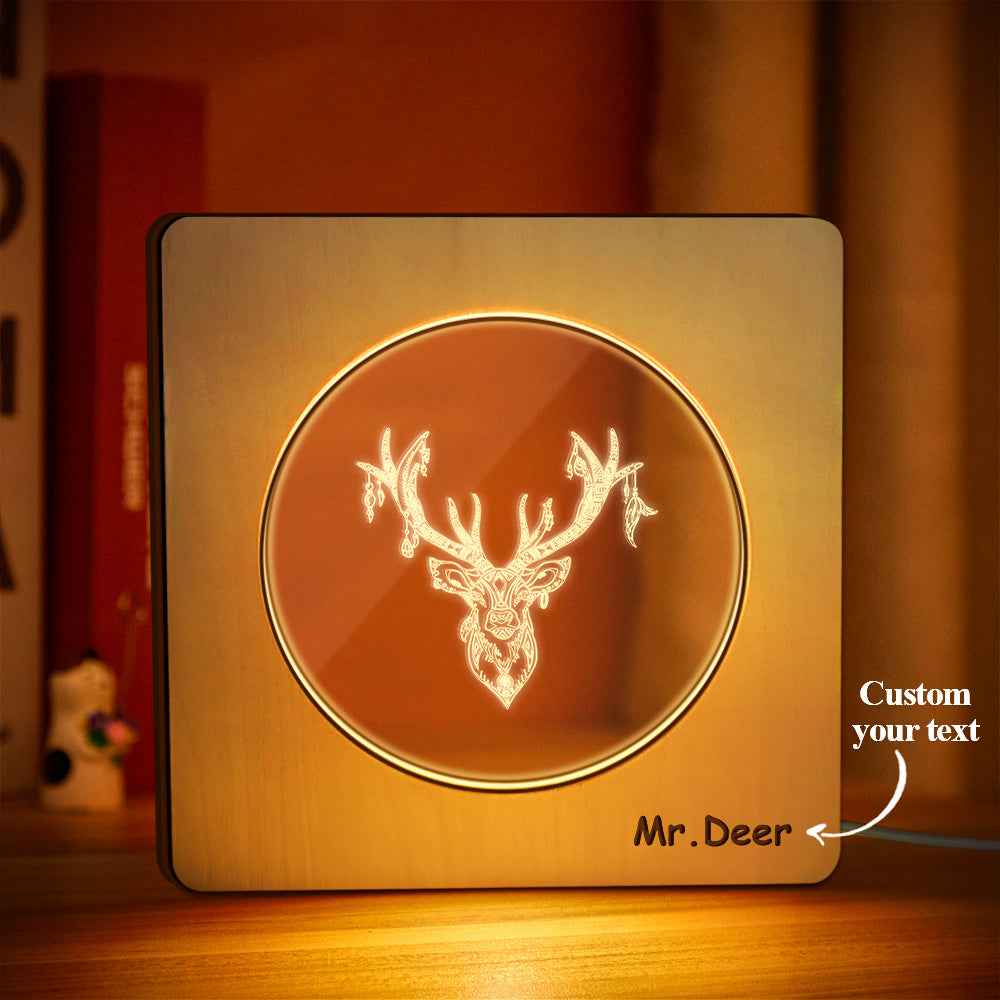 Custom Engraved Night Light Personalized Deer Wooden Frame Lamp Gift