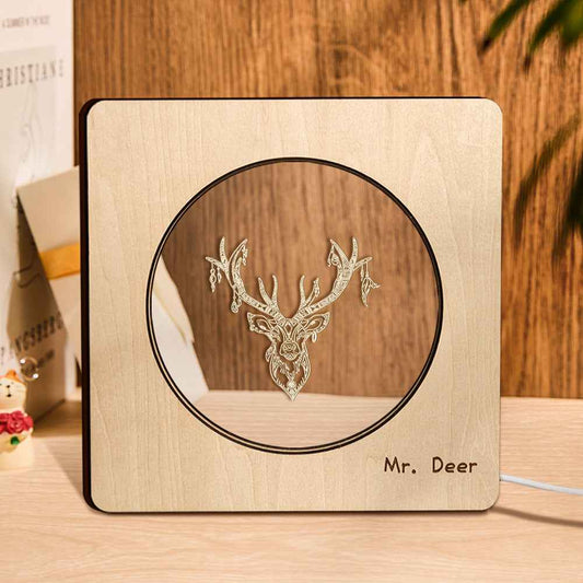 Custom Engraved Night Light Personalized Deer Wooden Frame Lamp Gift