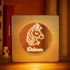 Custom Engraved Name Night Light Personalized Unicorn Wooden Frame Lamp Gift