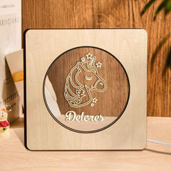 Custom Engraved Name Night Light Personalized Unicorn Wooden Frame Lamp Gift
