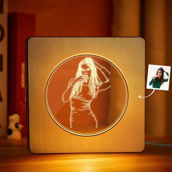 Custom Photo Engraved Night Light Personalized Wooden Frame Lamp Gift