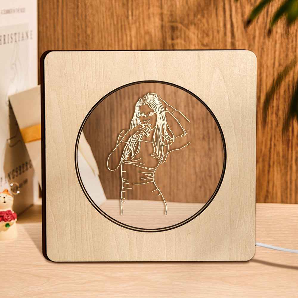 Custom Photo Engraved Night Light Personalized Wooden Frame Lamp Gift