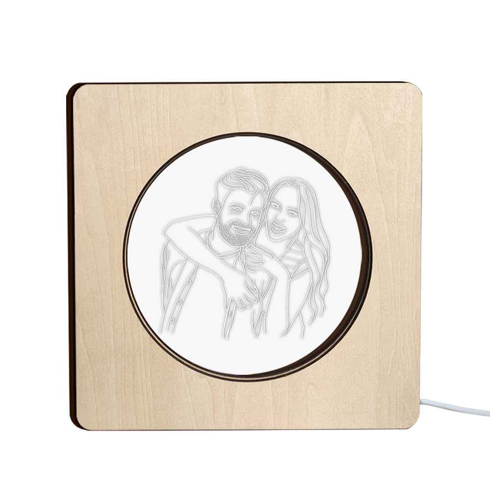 Custom Photo Engraved Night Light Personalized Wooden Frame Lamp Gift
