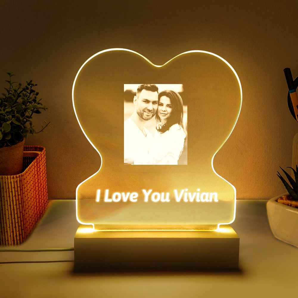 Custom Photo Lamp Personalized Heart Glass Led Night Lamp Gift for Lovers Night Light