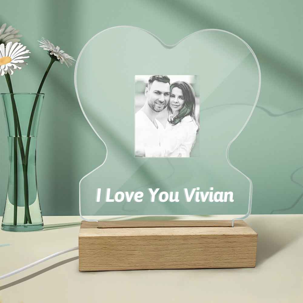 Custom Photo Lamp Personalized Heart Glass Led Night Lamp Gift for Lovers Night Light