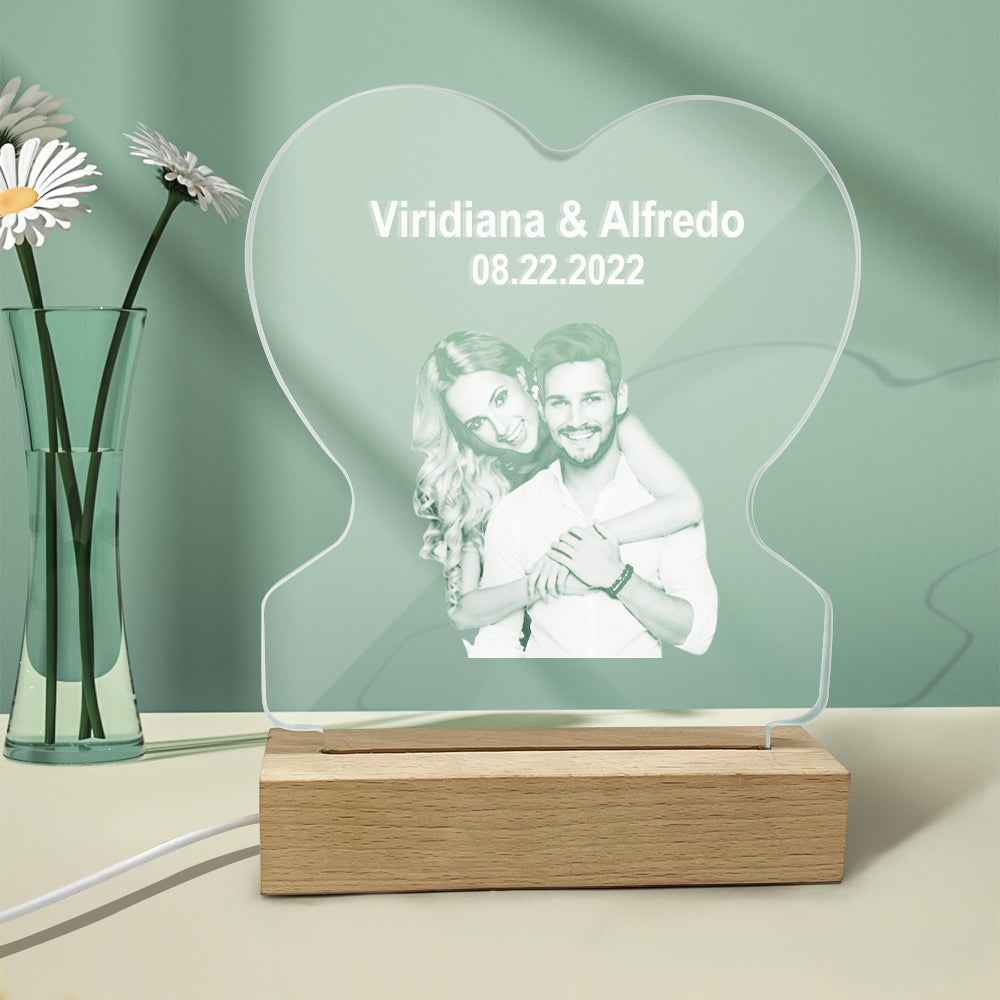 Personalized Led Night Lamp Custom Photo Heart Glass Night Lamp Gift for Lovers Night Light