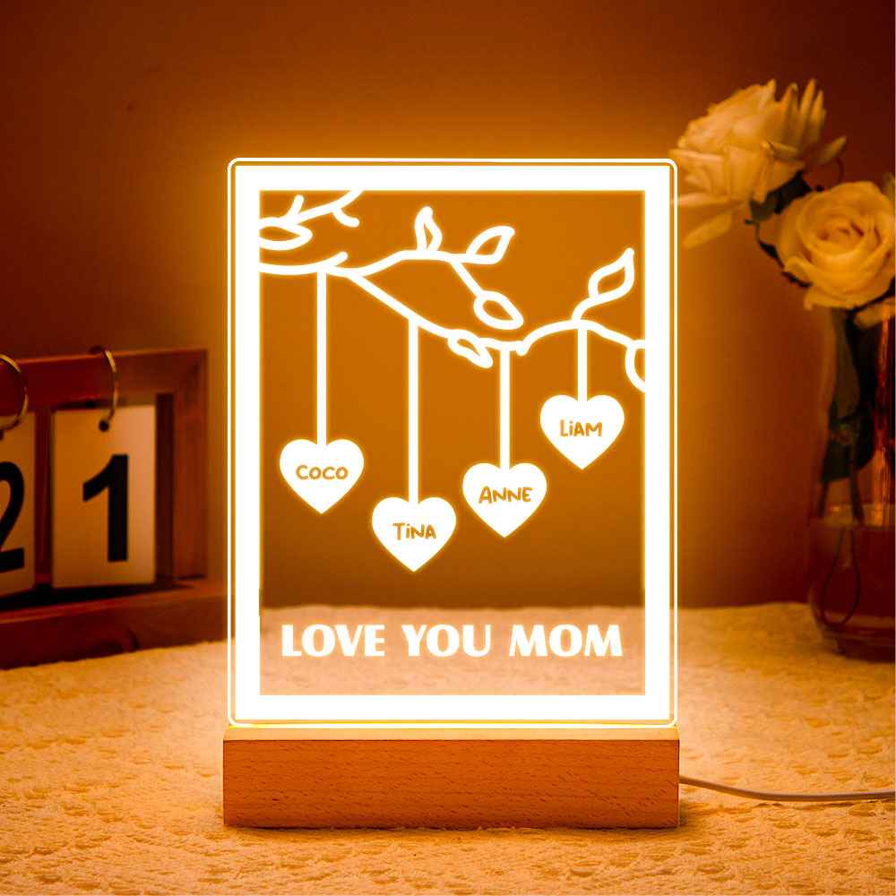 Personalized Led Night Light Tree of life Genealogical Tree with Custom Family First Name and Text