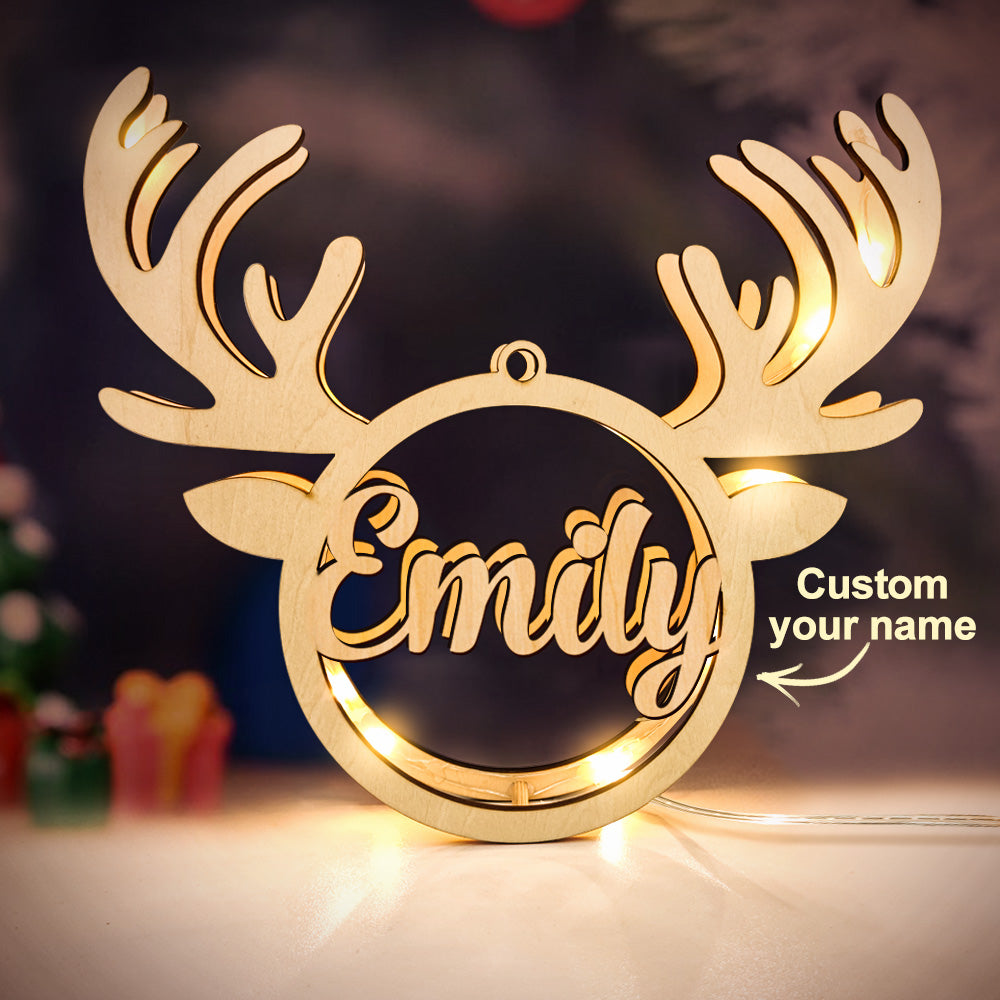 Personalised Christmas Elk Night Lamp with Engraved Name | Home Decor Gift