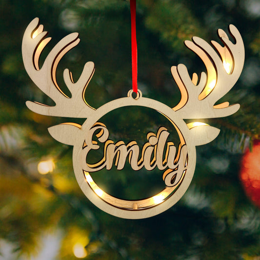 Personalised Christmas Elk Night Lamp with Engraved Name | Home Decor Gift