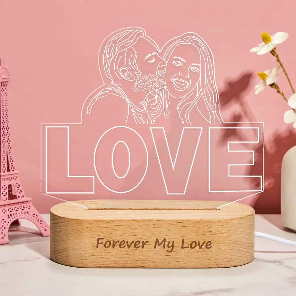 Custom Hand-drawing 3D Photo Night Light for Bedroom Personalized Lamp Led Gift for Lovers