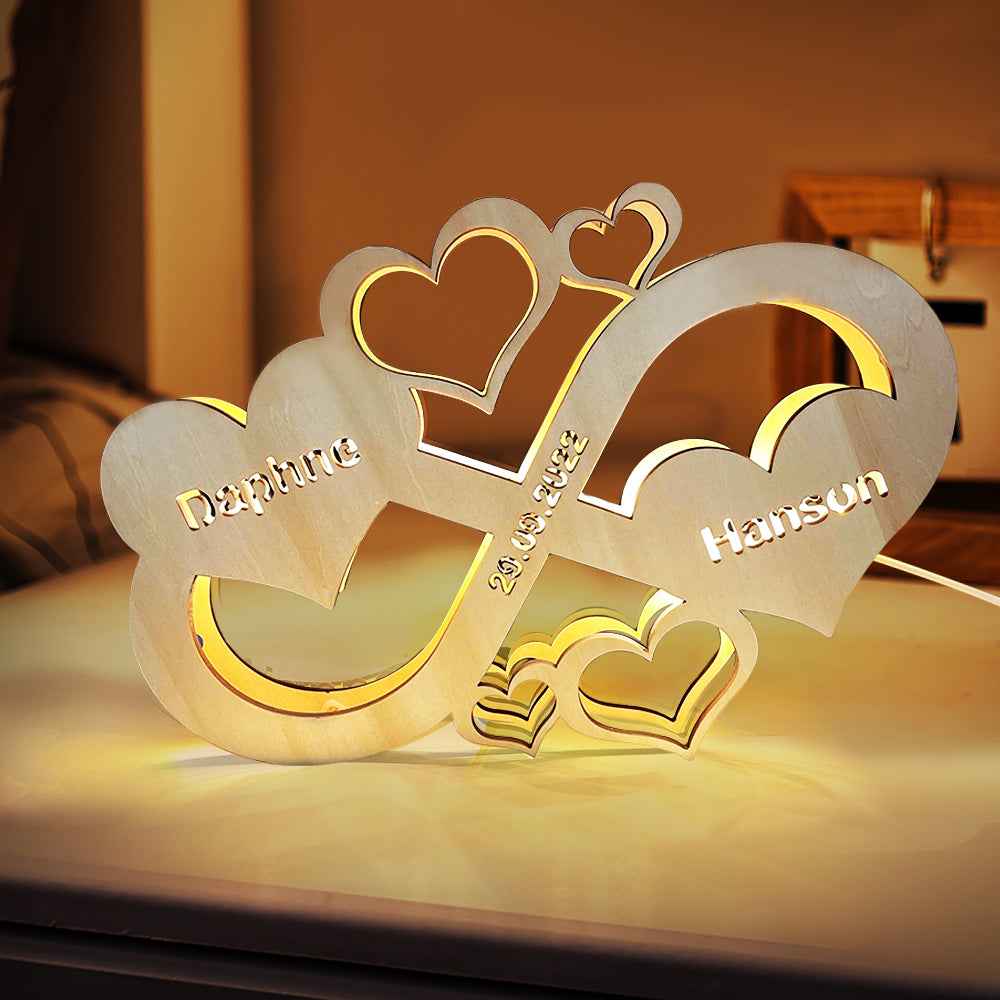 Custom Infinity Heart Lamp Personalized Engraved Name Wooden Night Light for Lover