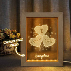 Personalized Wooden Frame Light I Love You 3D Three Hearts Night Light