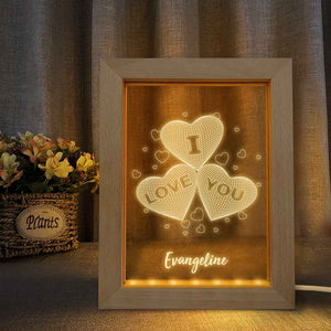 Personalized Wooden Frame Light I Love You 3D Three Hearts Night Light