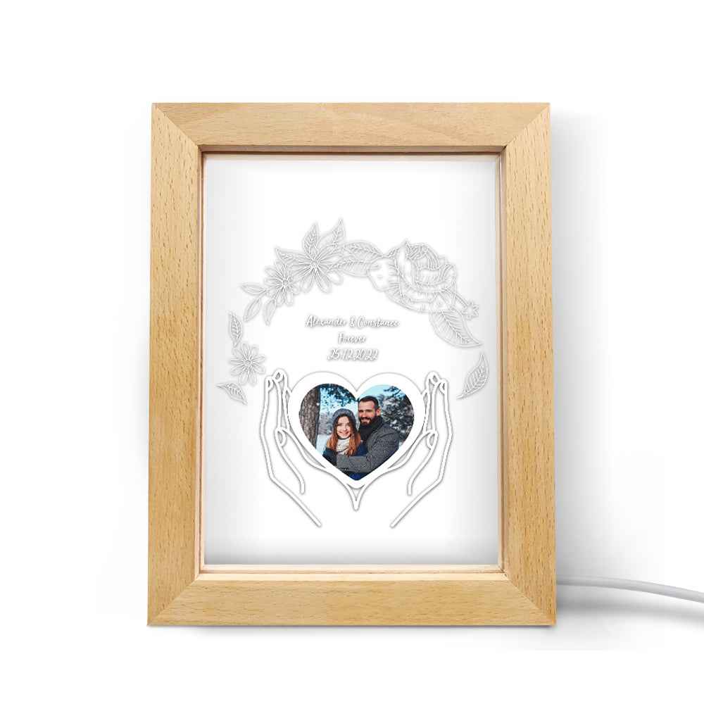 Personalized Night Light with Photo 3D Flower Wooden Frame Lamp