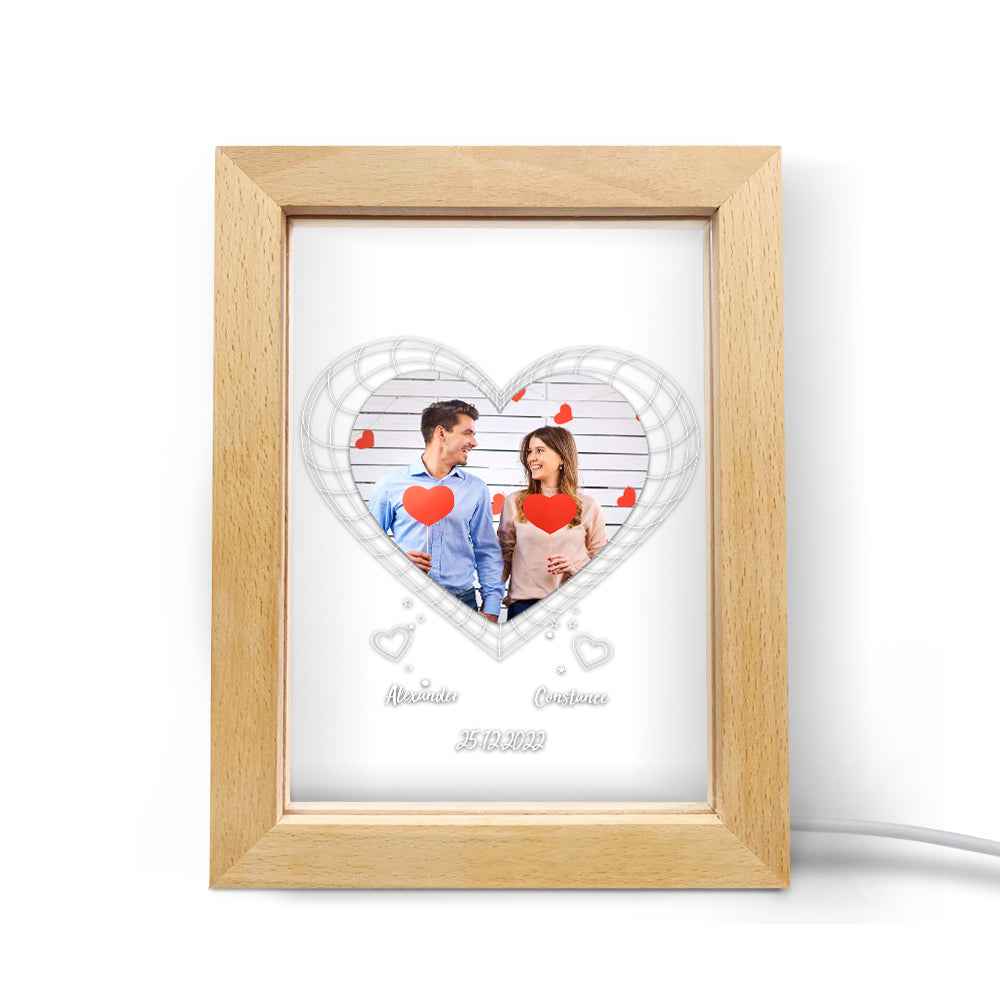 Custom Night Light Personalized 3D Heart Wooden Frame Lamp Valentine's Day Gift