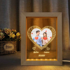 Custom Night Light Personalized 3D Heart Wooden Frame Lamp Valentine's Day Gift