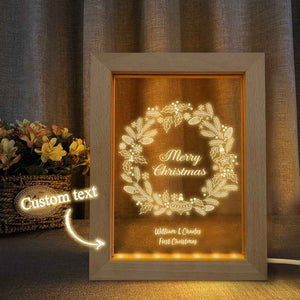 Custom Christmas Night Light Personalized 3D Christmas Wreath Wooden Frame Lamp Gift