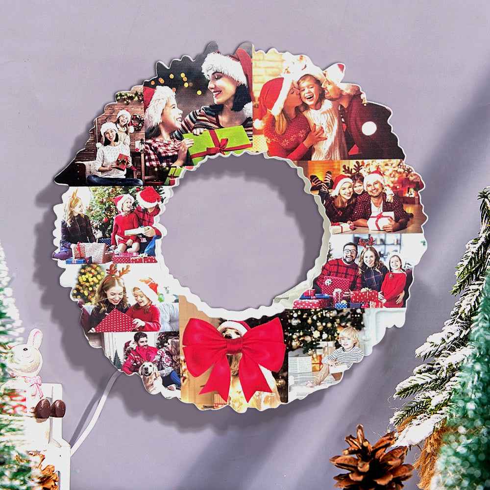 Personalized Photo Collage Wall Light Christmas Wreath Night Light Best Christmas Gift