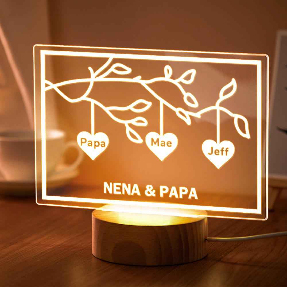 Custom Family Tree LED Night Light Engraved Name 3-8 Deocr Anniversary Gifts
