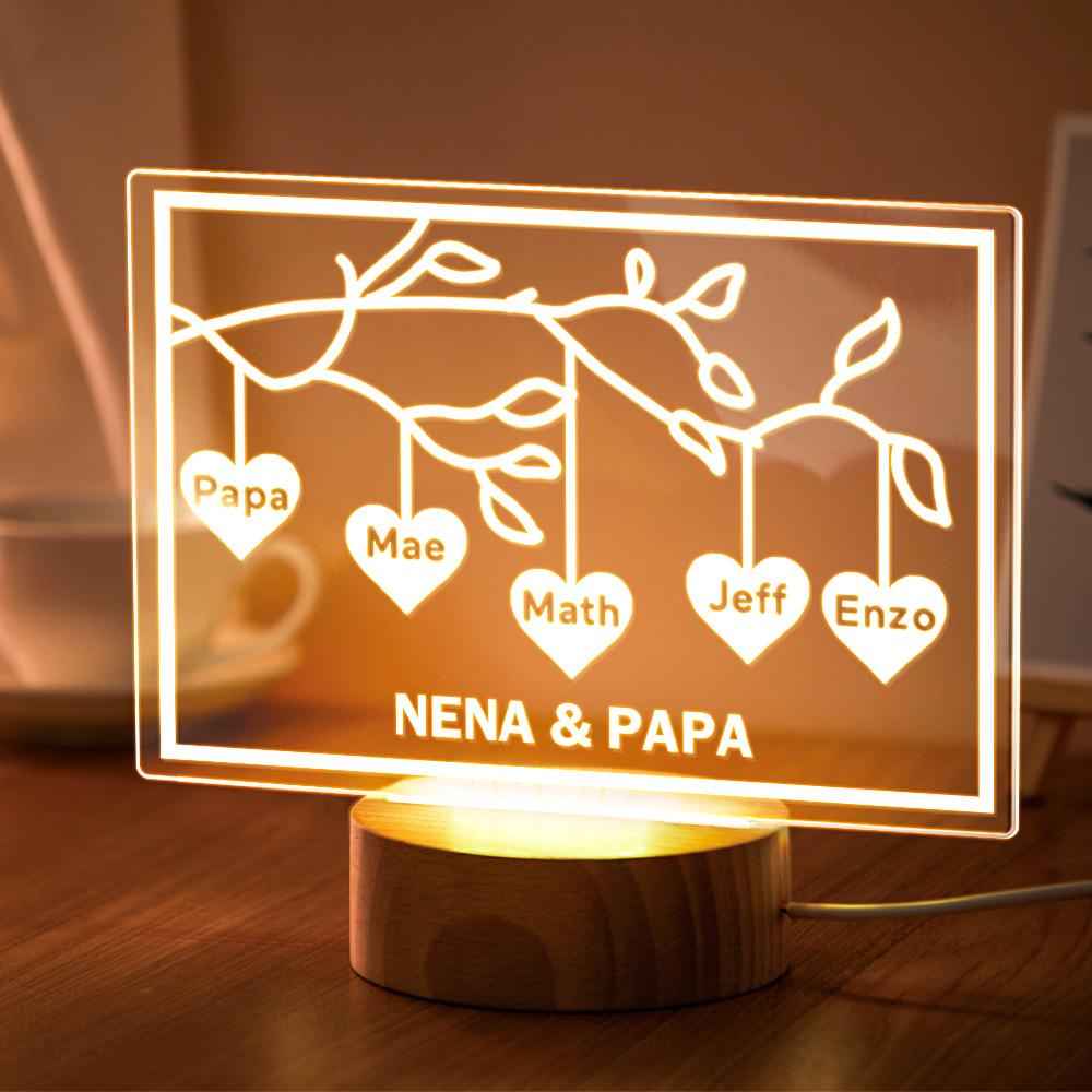 Custom Family Tree LED Night Light Engraved Name 3-8 Deocr Anniversary Gifts