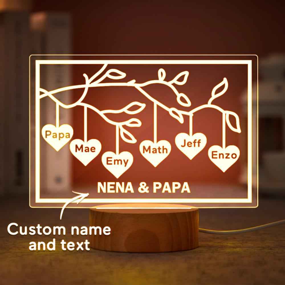 Custom Family Tree LED Night Light Engraved Name 3-8 Deocr Anniversary Gifts