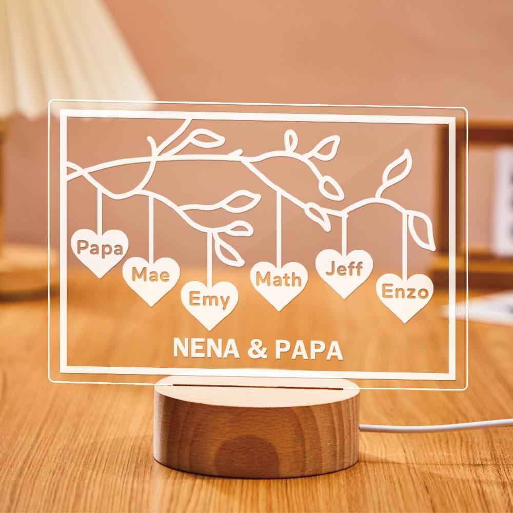 Custom Family Tree LED Night Light Engraved Name 3-8 Deocr Anniversary Gifts