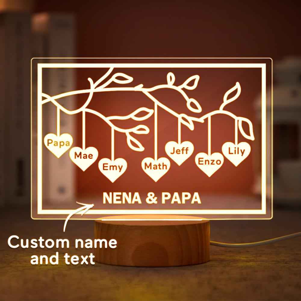Custom Family Tree LED Night Light Engraved Name 3-8 Deocr Anniversary Gifts