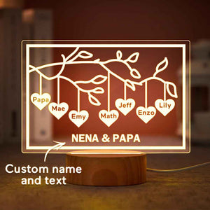 Custom Family Tree LED Night Light Engraved Name 3-8 Deocr Anniversary Gifts