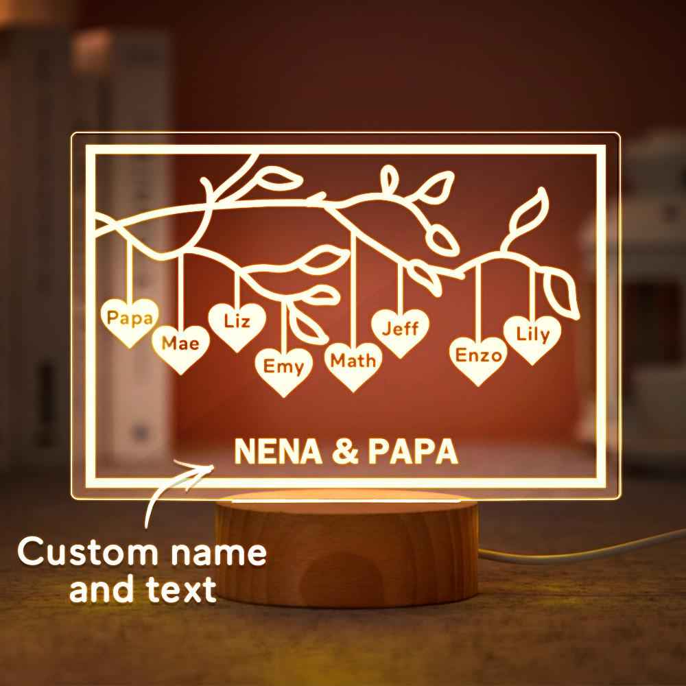 Custom Family Tree LED Night Light Engraved Name 3-8 Deocr Anniversary Gifts