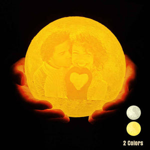 Personalised Photo Moon Lamp with Back Engraved Text For Couple Night Light with Bluetooth Silver Base
