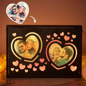 Custom Heart Photo Lamp Personalized Wooden Night Light Gift for Couple