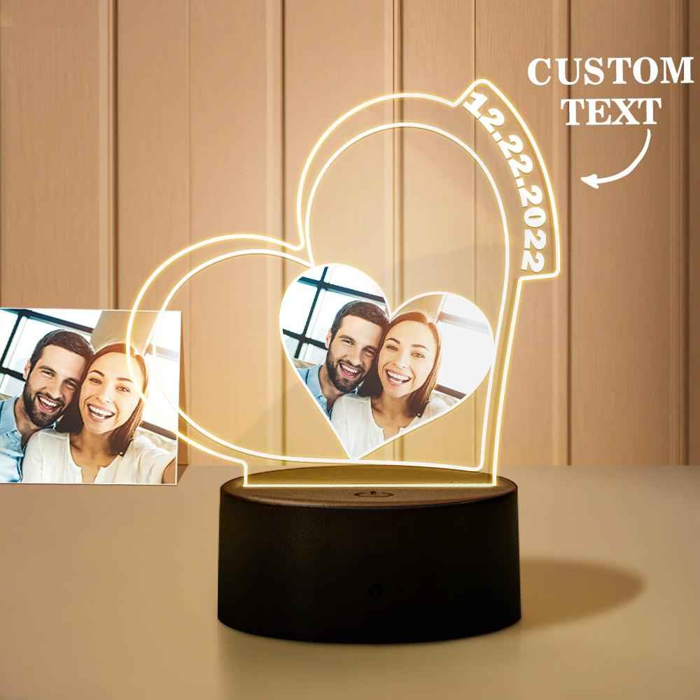 Custom Photo and Date Night Light Heart-shape Light Personalized Gifts for Couple