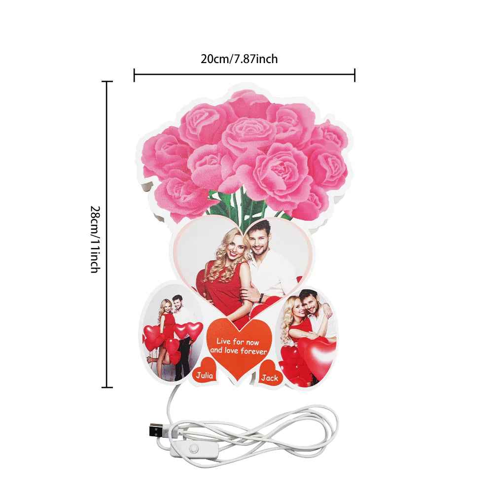 Personalized Rose Photo Night Light Custom Name Led Lamp