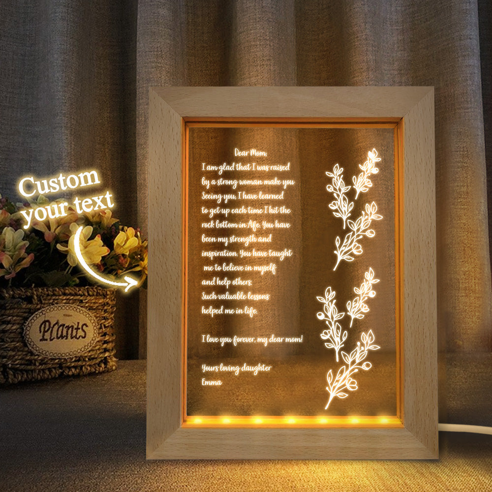 Personalised Hand-Written Letter Night Light with Custom Wooden Frame - Mother's Day Gift