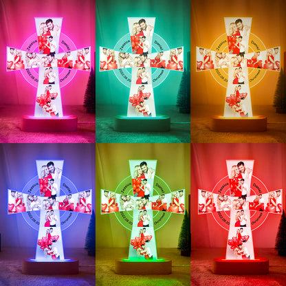 Personalised Custom Photo Engraved Cross Night Light - Acrylic Lamp Gift for Loved Ones