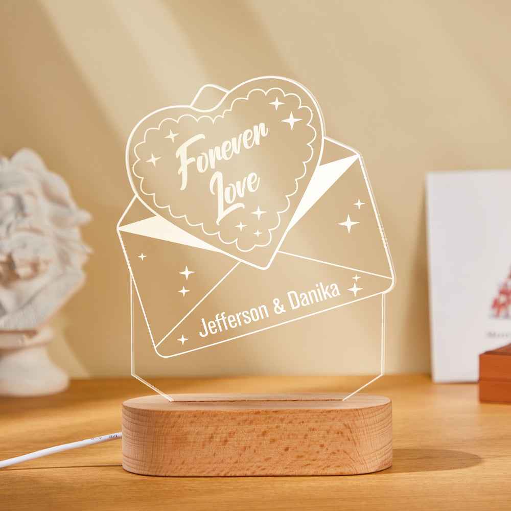 Custom Text Acrylic Envelope Night Light Personalized Coloful Lamp Valentines Day Gift