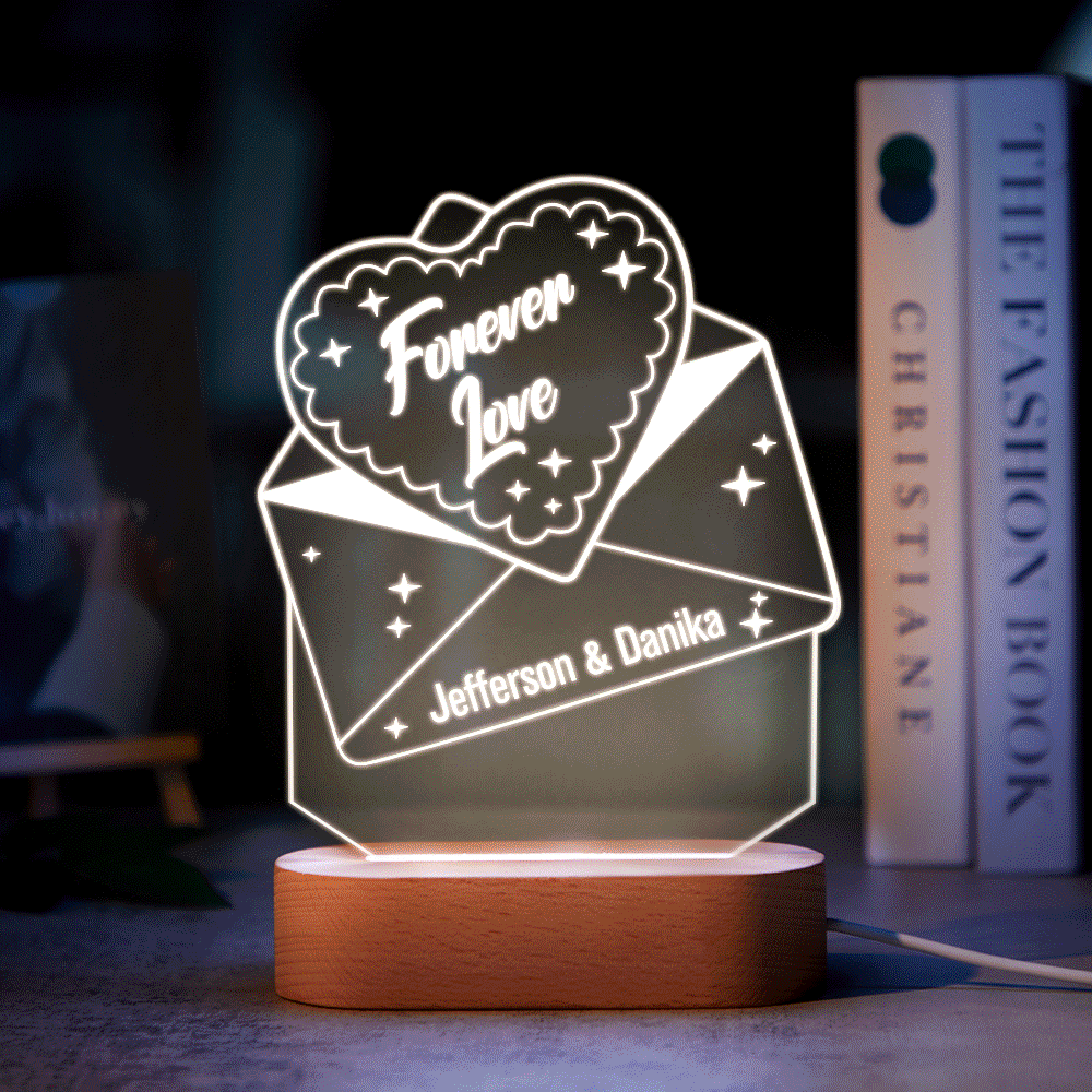 Personalised Acrylic Envelope Night Light - Custom Text RGB Colour Changing Lamp | Valentine's Gift