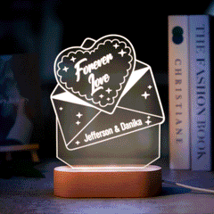 Personalised Acrylic Envelope Night Light - Custom Text RGB Colour Changing Lamp | Valentine's Gift