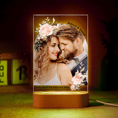 Personalised Photo Acrylic Night Light Lamp | Custom LED Gift with Flowers