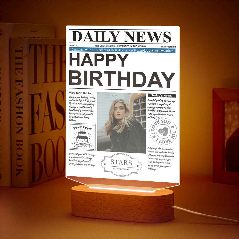 Custom Photo News Acrylic Plaque Colorful Lamp Personalized Night Light Birthday Gifts Memories Gift