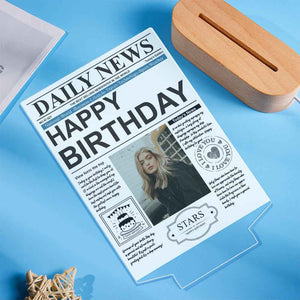 Custom Photo News Acrylic Plaque Colorful Lamp Personalized Night Light Birthday Gifts Memories Gift