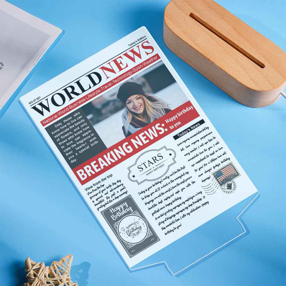 Custom Photo News Acrylic Sign Colorful Lamp Personalized 3D Printed Night Light Birthday Gifts