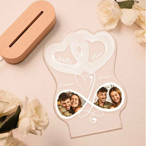 Infinity Symbol Love Custom Photo Acrylic Led Lamp, Personalised Plaque Valentine Gift For Wife, Anniversary Gift For Him, Heart In Heart