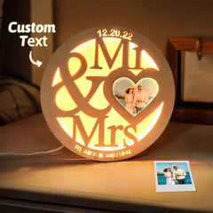 Custom Photo Wooden Lamp Personalized Engraved Name Night Light for Lover