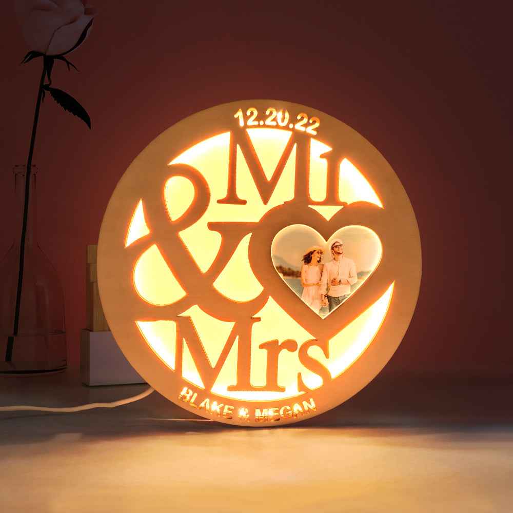 Custom Photo Wooden Lamp Personalized Engraved Name Night Light for Lover