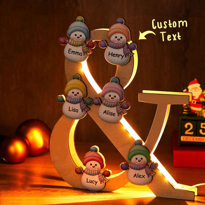 Personalized Snowman Family Name Lamp Custom Wooden Night Light Christmas Day Gift